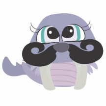 cute silly walrus cartoon with moustache cut outs