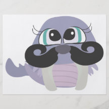 cute silly walrus cartoon with moustache flyer design