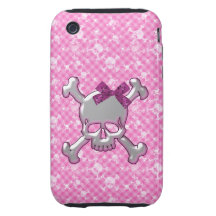 Cute Skull with Ribbon Pink iPhone 3 Case