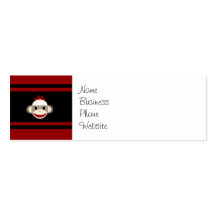 Cute Smiling Sock Monkey Face on Red Black Business Card Template