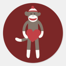 Cute Smiling Sock Monkey with Heart Sticker