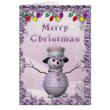 Cute Snowman in Lilac Christmas Card