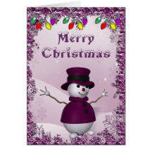 Cute Snowman in Purple Christmas Card
