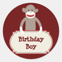 Cute Sock Monkey Birthday Boy Stickers