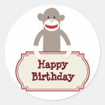 Cute Sock Monkey Happy Birthday Stickers