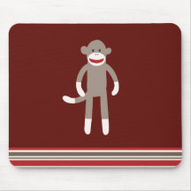 Cute Sock Monkey on Red with Stripes Mouse Pads