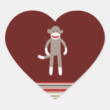 Cute Sock Monkey on Red with Stripes Sticker
