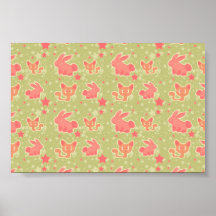 Cute Star Kitty and Bunny Pattern Poster