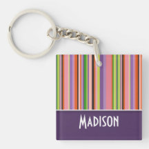 Cute Stripes; Purple Square Acrylic Keychain
