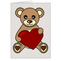 Cute Teddy Bear Holding Heart Cards