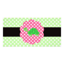 Cute turtle polka dots green customized photo card