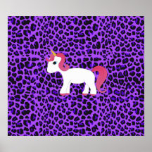 Cute unicorn purple leopard posters