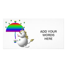 Cute unicorn with an umbrella custom photo card