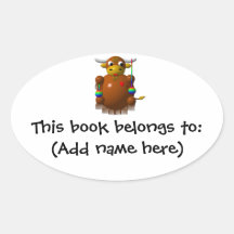 Cute yak with yo-yos oval stickers