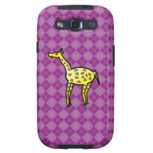 Cute yellow giraffe purple argyle pattern