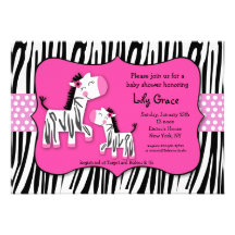 Cute Zebra Prints Stripes Baby Shower Invitaitons Invite
