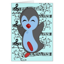 Cutest Happy Penguin Dancing to the music notes Cards