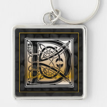 D Initial "Celtic Black Stone" Key Chain