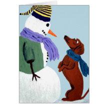 Dachshund And Snowman Note Card