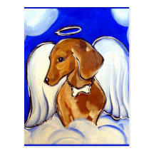 dachshund angel post card