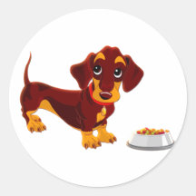 Dachshund Puppy with Food Bowl Round Sticker