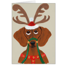 Dachshund Reindeer Greeting Card