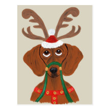 Dachshund Reindeer Post Card