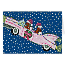 Dachshund Santas Christmas Cadillac Card