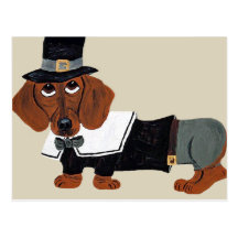 Dachshund Thanksgiving Pilgrim Post Card