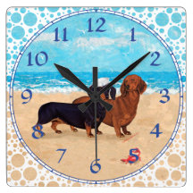 Dachshunds at the Beach Wallclocks
