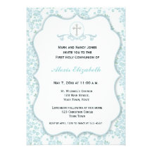 Dainty Blue Floral Religious Invitation