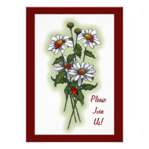 Daisies With Ladybugs, Ladybirds: Flowers, Floral Personalized Announcement