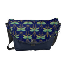 Daisy and Art Nouveau Dragonflies Messenger Bag
