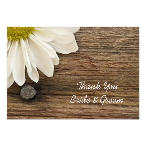 Daisy and Barn Wood Country Wedding Thank You Note Invitation