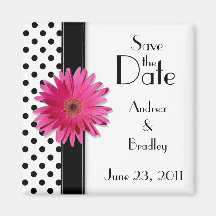 Daisy Black White Polka Dot Save the Date Magnet