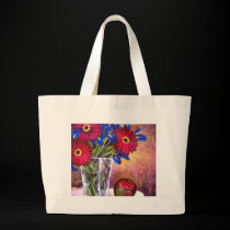 Daisy Iris Flowers Vase Painting Art - Multi bags