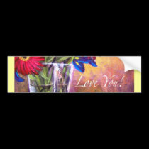 Daisy Iris Flowers Vase Painting Art - Multi bumper stickers