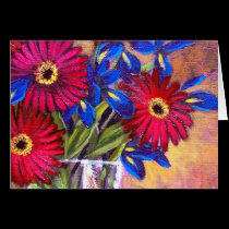 Daisy Iris Flowers Vase Painting Art - Multi cards
