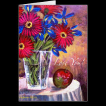Daisy Iris Flowers Vase Painting Art - Multi cards