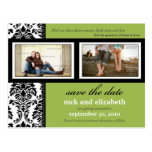 Damask 2-Photo Sage-Black-White Save the Date Postcard