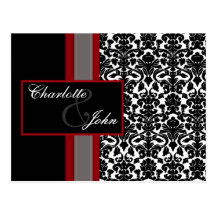 damask black and white  Save the Date Post Cards
