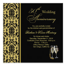 Damask black on gold 50th Wedding Anniversary Personalized Announcement