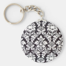 damask black & white keychain
