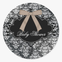 Damask Brown Black Baby Boy Shower Sticker stickers
