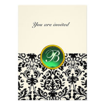DAMASK GEM STONE MONOGRAM jade green felt rsvp Invites