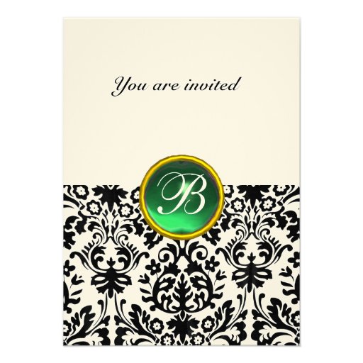 DAMASK GEM STONE MONOGRAM jade green felt rsvp Invites