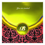 DAMASK GEM STONE MONOGRAM purple silk yellow Personalised Invite