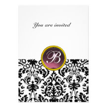 DAMASK GEM STONE MONOGRAM  purple white rsvp Custom Invitation