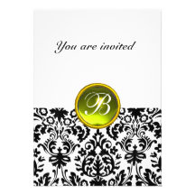 DAMASK GEM STONE MONOGRAM  yellow white rsvp Personalized Invitations