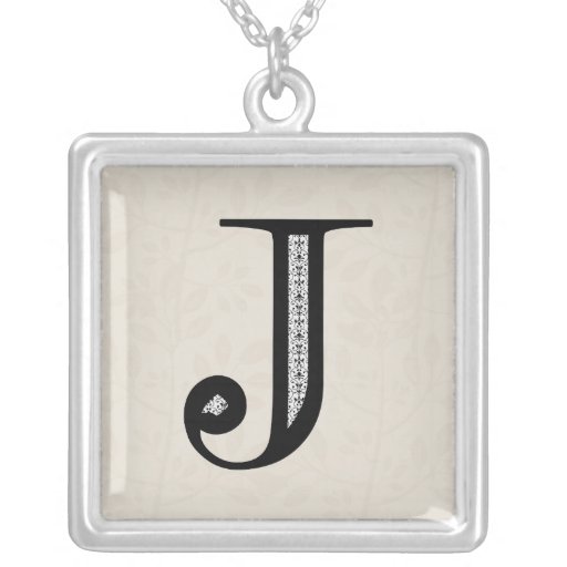 Damask Letter J - Black Personalized Necklace